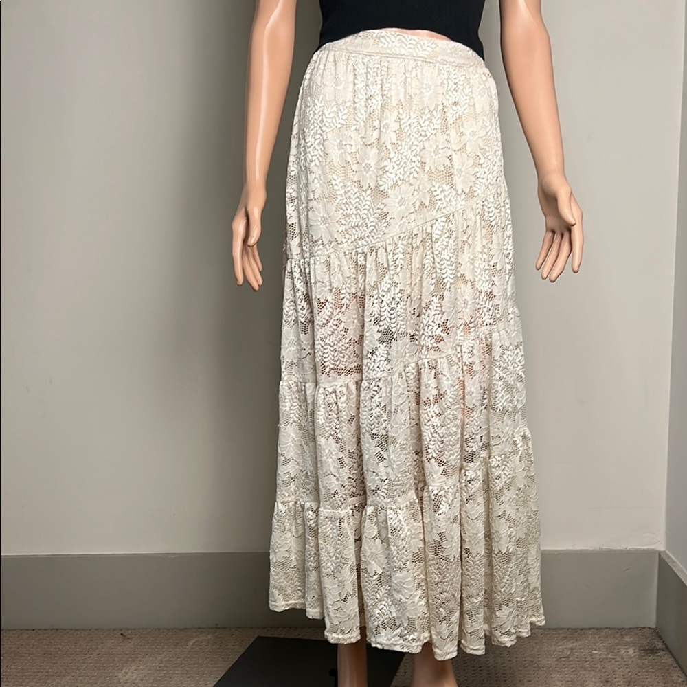 Altar’d State Elegant Cream Lace Maxi Skirt